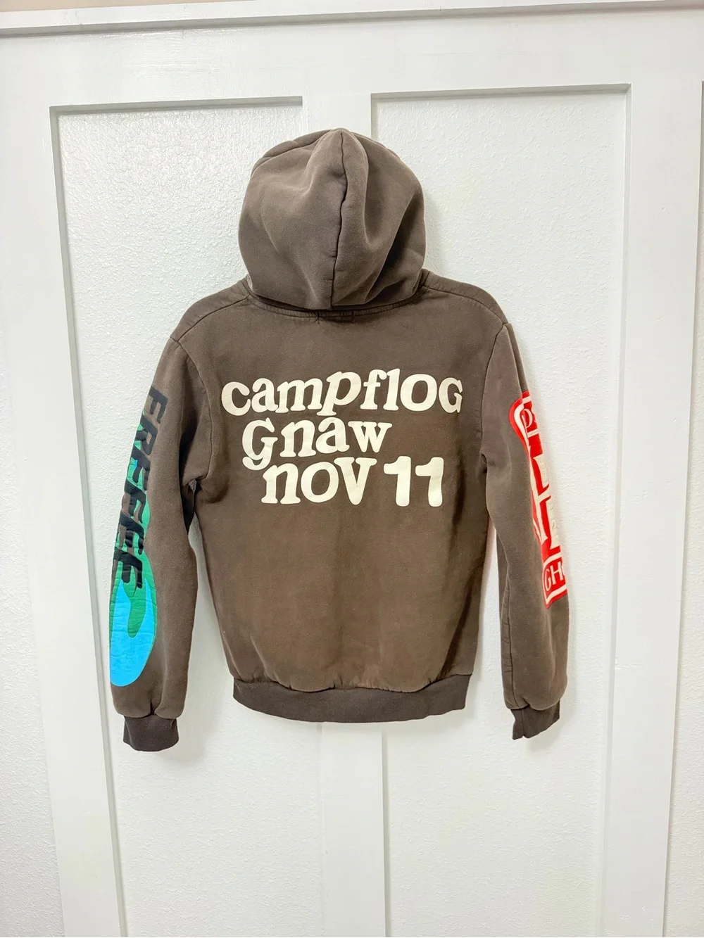 Cactus Plant Flea Market Black Hoodie with Pink Heart and Green Flame Sleeves